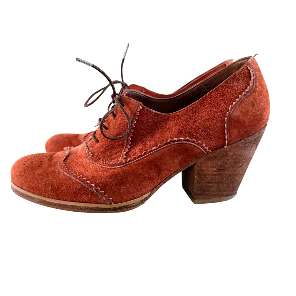 Rachel Comey Rust Orange Suede Wingtip‎ Oxford Block Heels Size 6 Preppy Classic
